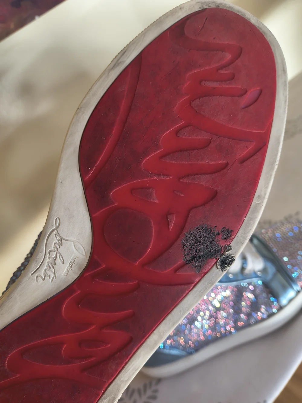Christian Louboutin Metallic Blue Crystal High-Top Sneakers - Picture 9 of 11